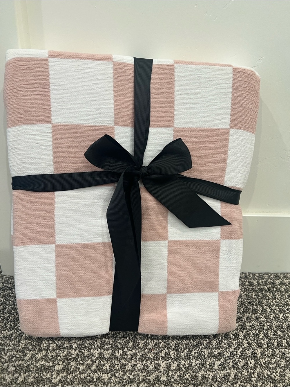 Pink and White Buffalo Plaid Throw Blanket